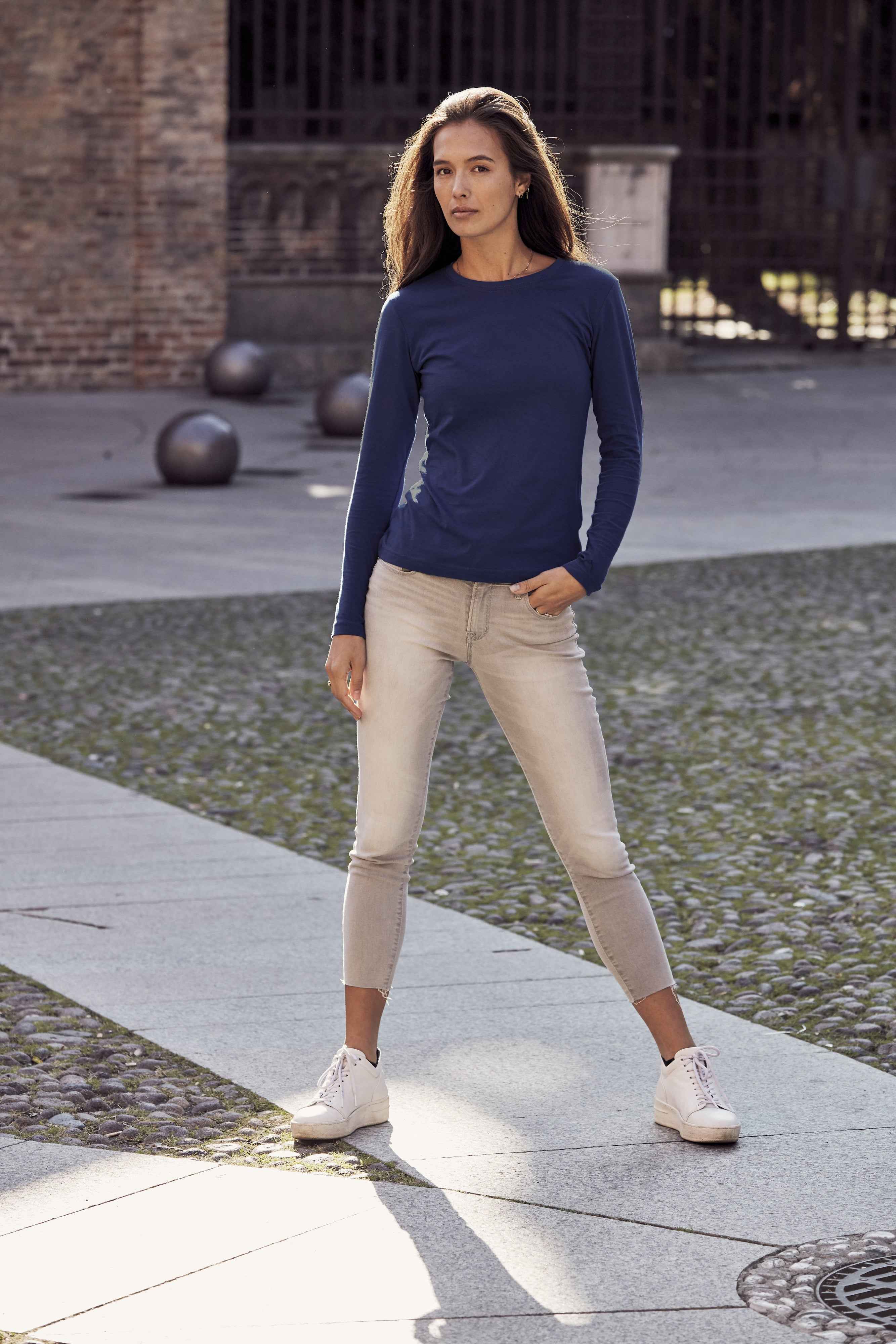 Damen Basic Langarm T-Shirt