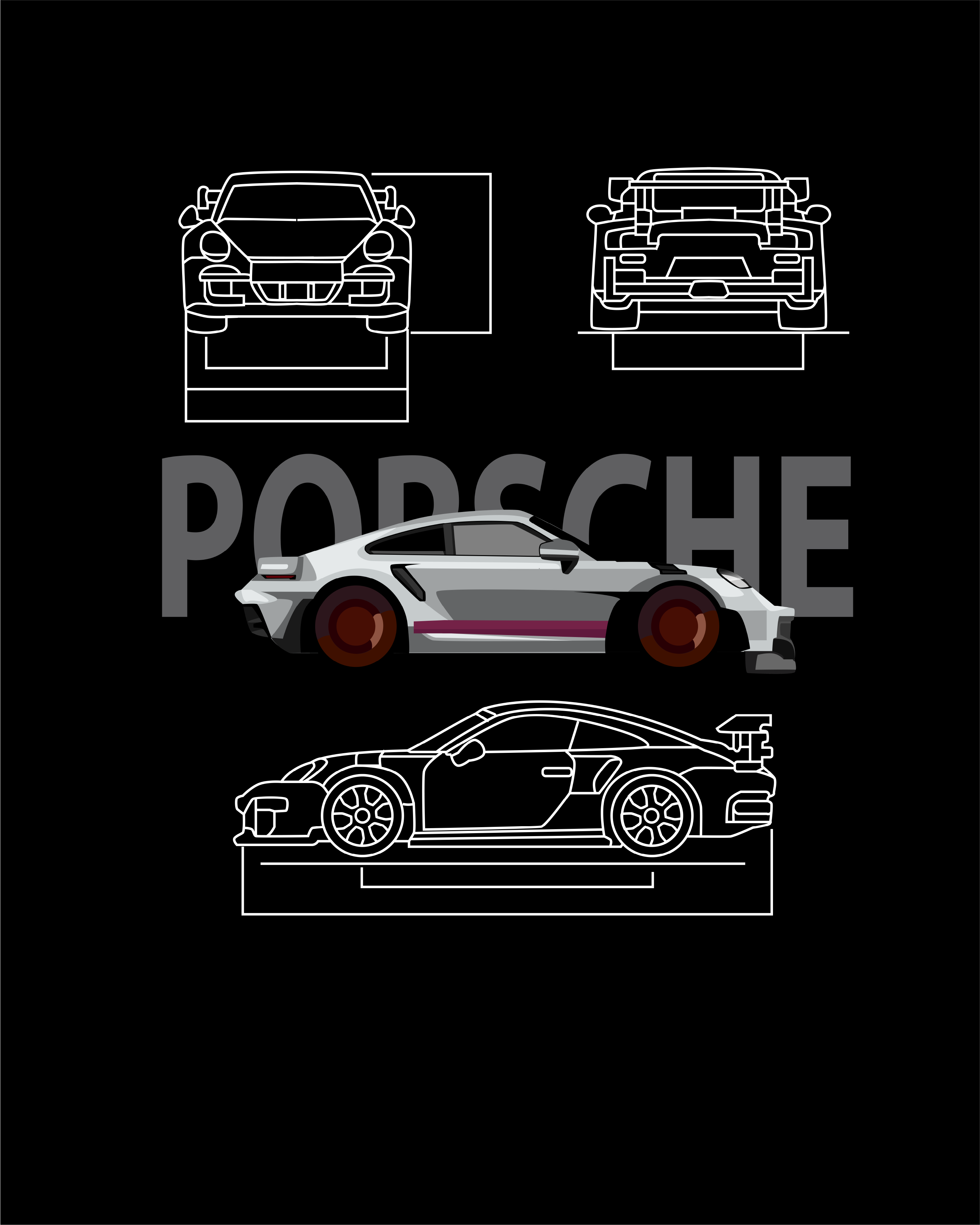 T-Shirt – Sports Car Blueprint