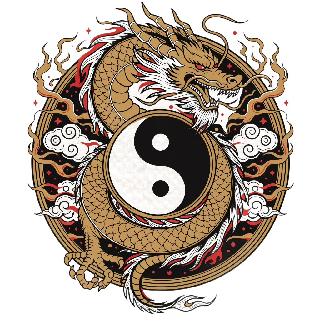 Anime T-Shirt – Golden Dragon Yin Yang