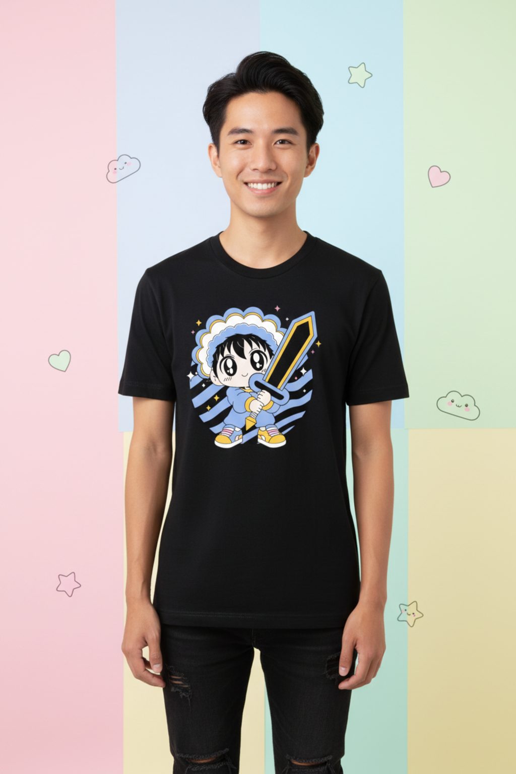 Anime T-Shirt – Kawaii Chibi Swordsman