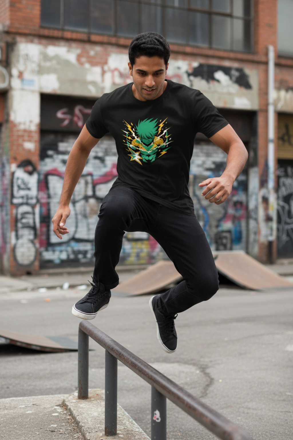 Anime T-Shirt – Green Lightning Hero